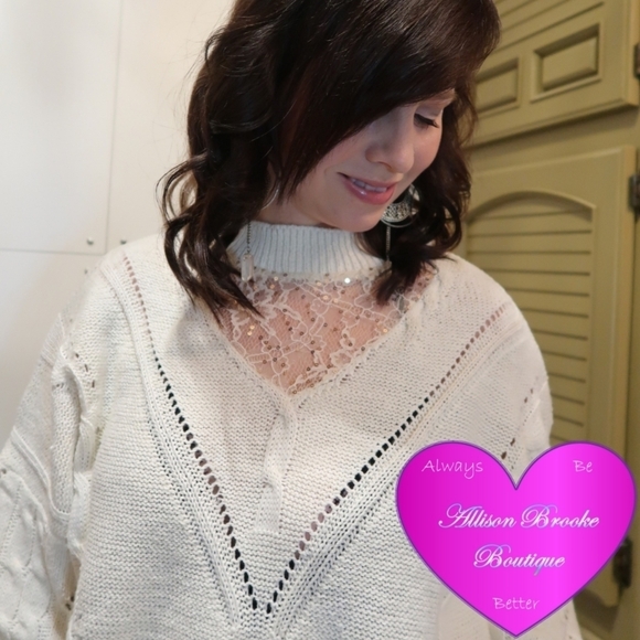 Cream Lace and Sequin Sweater - Picture 1 of 5